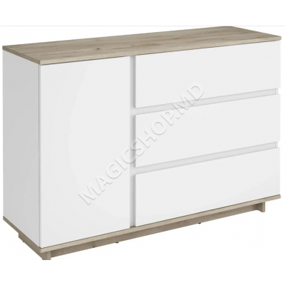 Comodă Concept 1D3S 120x82x40 cm stejar/alb